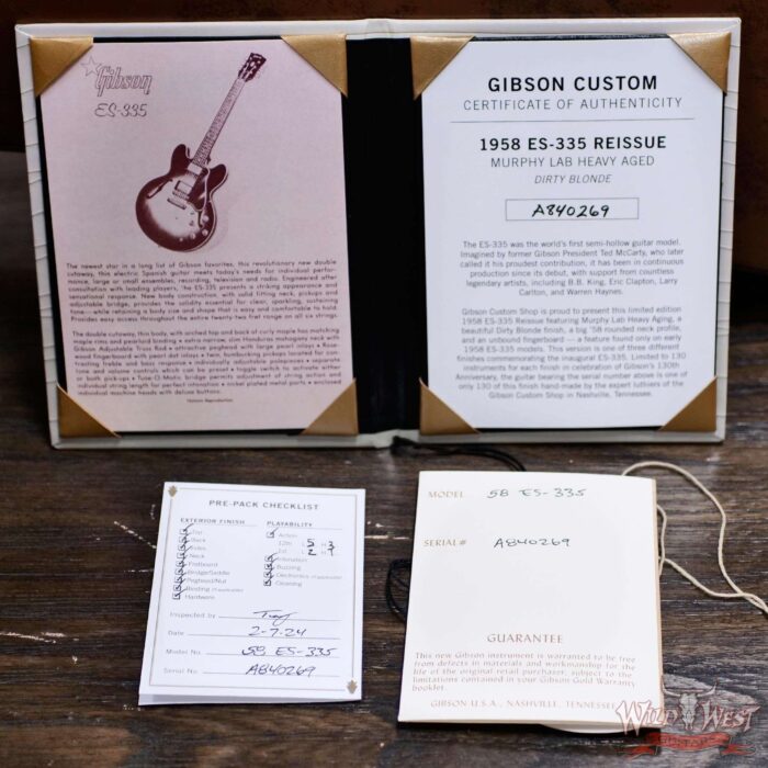 2024 NEW Gibson Custom Shop Limited Edition 1958 ES-335 Murphy Lab Heavy Aged Dirty Blonde 8.00 LBS - Image 14