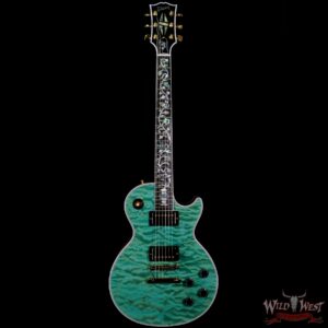 Gibson Custom Shop M2M Hand Selected 5A Quilt Maple Top Les Paul Custom Ebony Board with Tree of Life Inlay Aqua Blue - Image 3
