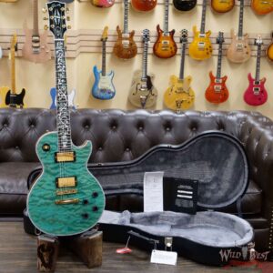 Gibson Custom Shop M2M Hand Selected 5A Quilt Maple Top Les Paul Custom Ebony Board with Tree of Life Inlay Aqua Blue - Image 6