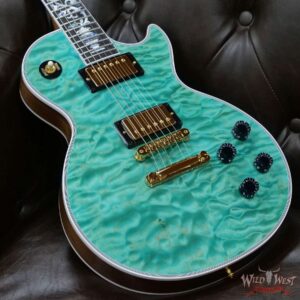 Gibson Custom Shop M2M Hand Selected 5A Quilt Maple Top Les Paul Custom Ebony Board with Tree of Life Inlay Aqua Blue - Image 9