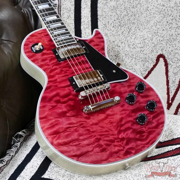 Gibson Custom Shop M2M Les Paul Custom Trans Pink 5A Quilt Maple Top White Doghair Back 10.10 LBS - Image 8