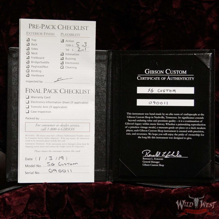 Gibson Custom Shop SG Custom 2-Pickup Ebony Fingerboard Gloss Ebony (Black) - Image 10