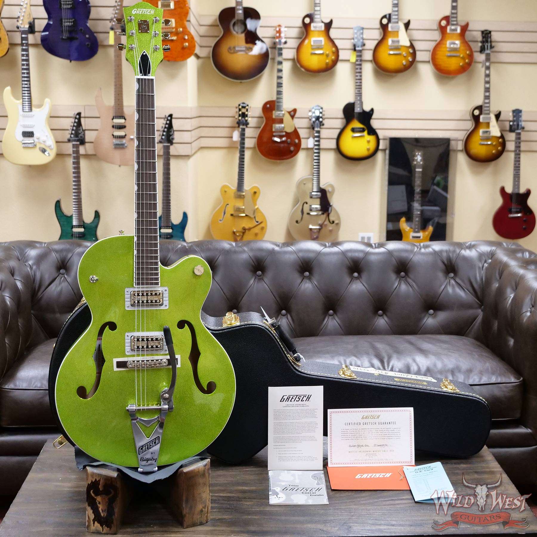 gretsch-jt20124671-d1__wwg-1.jpg Gretsch G6120-HR Brian Setzer Signature Hot Rod Hollow Body w/ Bigsby Rosewood Fingerboard Extreme Coolant Green Sparkle - Image 5