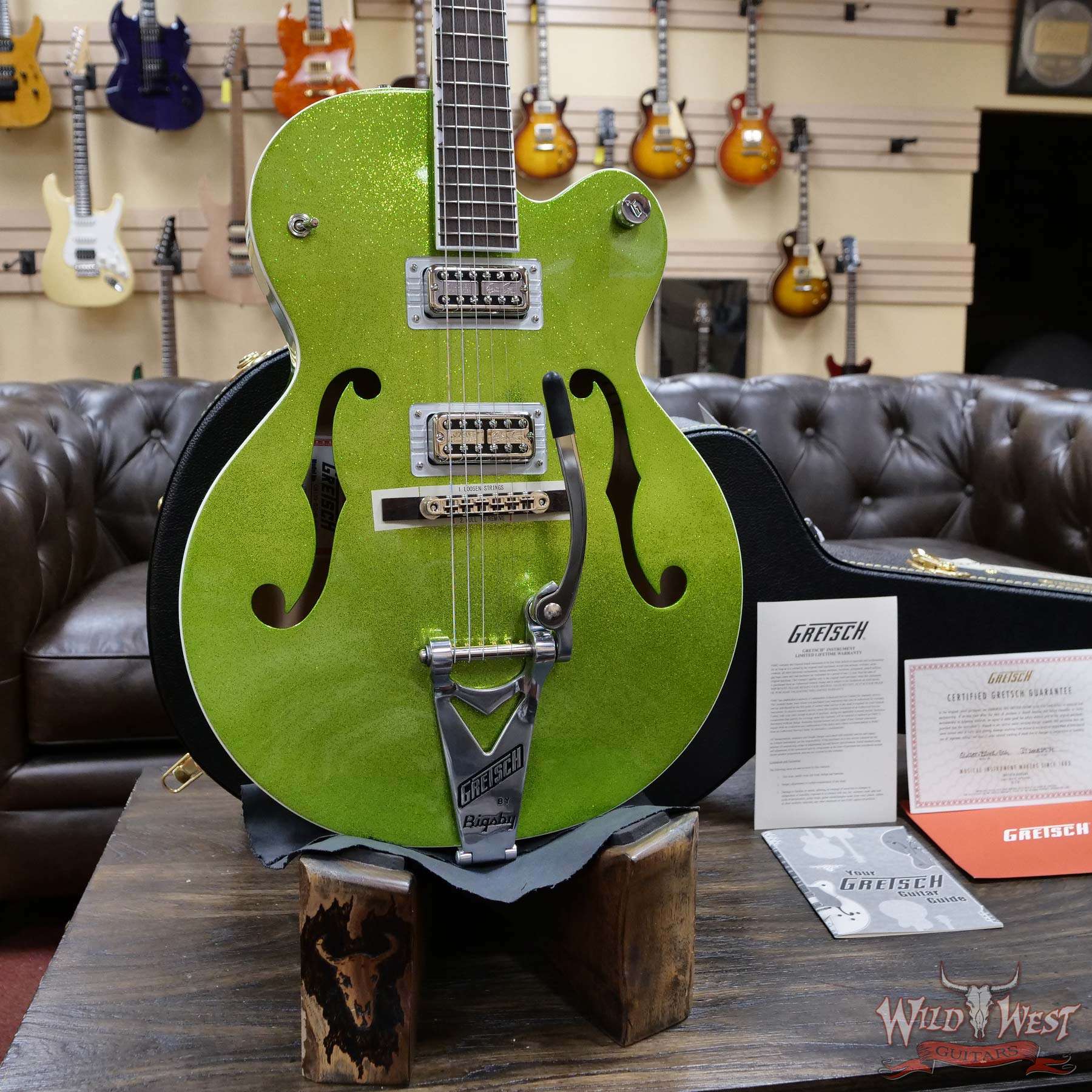 gretsch-jt20124671-d2__wwg-1.jpg Gretsch G6120-HR Brian Setzer Signature Hot Rod Hollow Body w/ Bigsby Rosewood Fingerboard Extreme Coolant Green Sparkle - Image 7