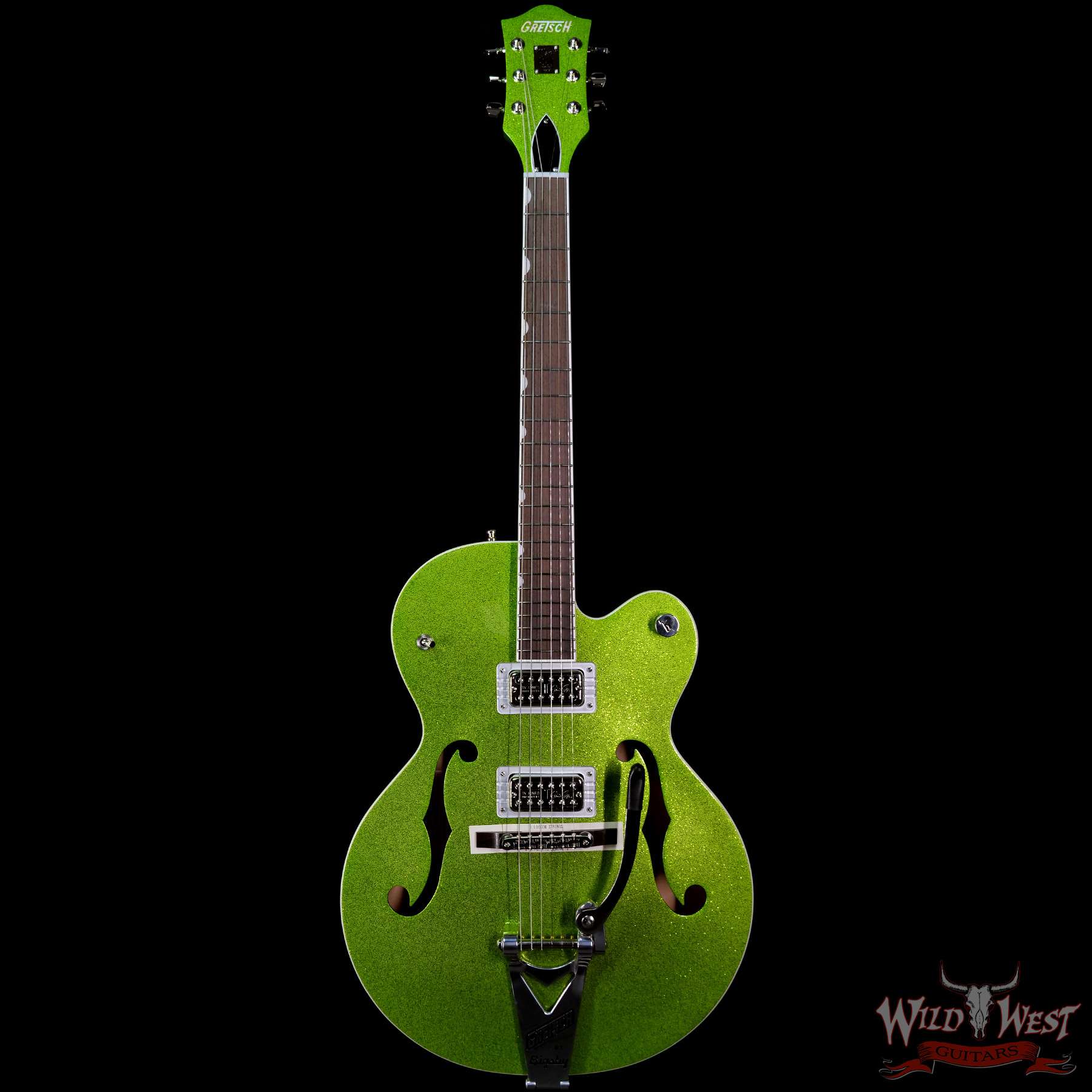 gretsch-jt20124671-f__wwg-1.jpg Gretsch G6120-HR Brian Setzer Signature Hot Rod Hollow Body w/ Bigsby Rosewood Fingerboard Extreme Coolant Green Sparkle - Image 3