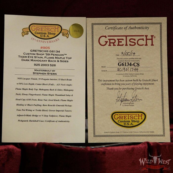Gretsch USA Custom Shop Masterbuilt Gonzalo Madrigal G6134 ‘59 Penguin Flame Maple Top Tiger Eye Stain - Image 15