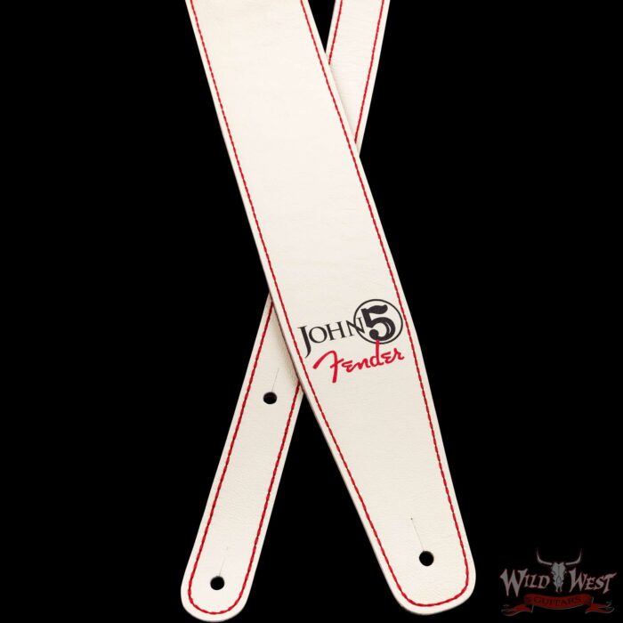 2023 Fender John 5 Leather Strap White and Red - Image 3