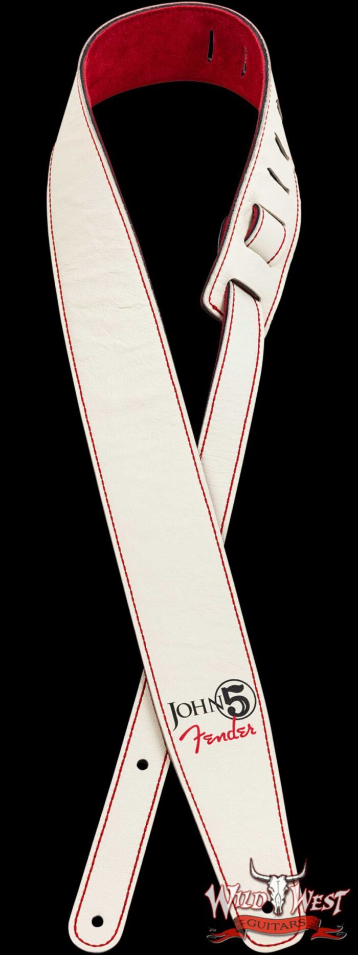 2023 Fender John 5 Leather Strap White and Red - Image 1
