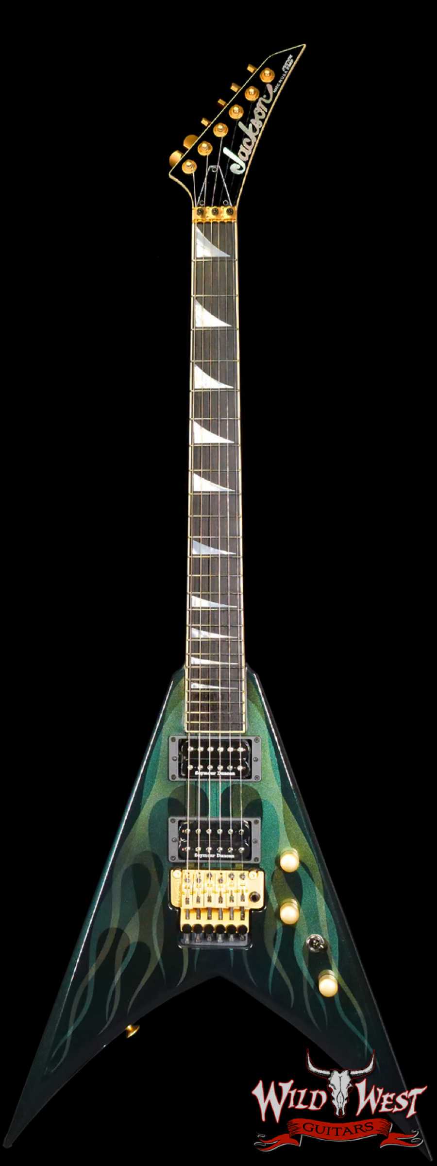 jacksoncs-j10257-main__wwg_large.jpg Jackson Custom Shop King V Floyd Rose KV2 Green Ghost Flame - Image 1