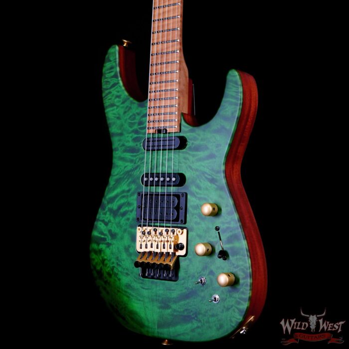 Jackson Custom Shop USA Signature Phil Collen PC Satin Stain Caramelized Flame Maple Fingerboard Satin Transparent Green - Image 2