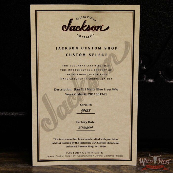 Jackson Custom Shop Wild West Soloist SL1 HSS Seymour Duncan Pickups Ebony Fingerboard Matte Blue Frost - Image 13