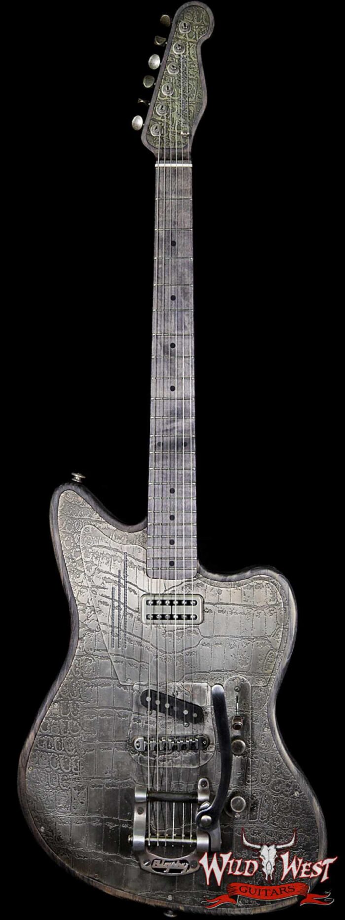 James Trussart SteelTeleMaster Antique Silver Gator Engraved Driftwood Finish Alder Body with Bigsby - Image 1