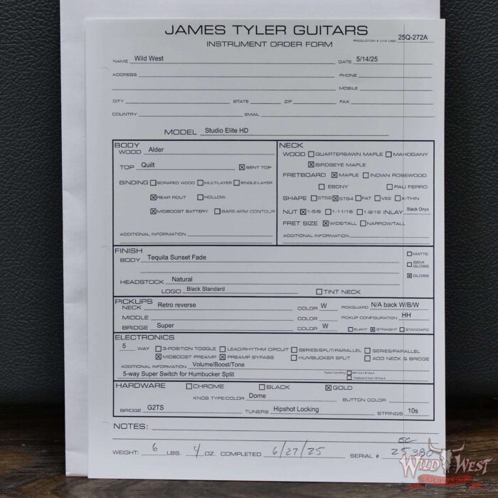 James Tyler USA Studio Elite HD Dual Humbucker Quilt Maple Top with Alder Body 5A Birdseye Maple Neck Tequila Sunset Fade 6.25 lbs - Image 12