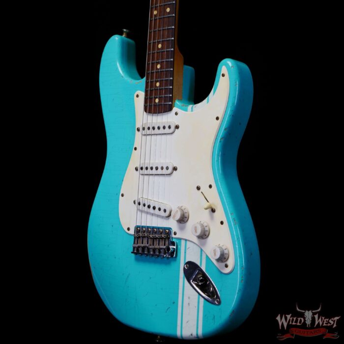 John Cruz Custom Guitars Premier Fifty Crossville ST Regal Turquoise with India Ivory Strip - Image 2