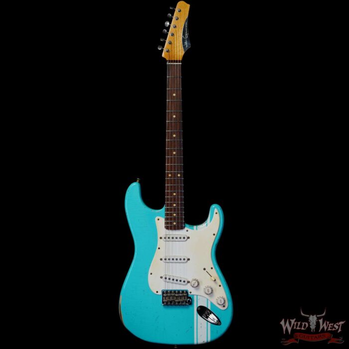 John Cruz Custom Guitars Premier Fifty Crossville ST Regal Turquoise with India Ivory Strip - Image 3