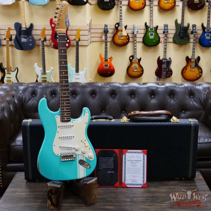John Cruz Custom Guitars Premier Fifty Crossville ST Regal Turquoise with India Ivory Strip - Image 6