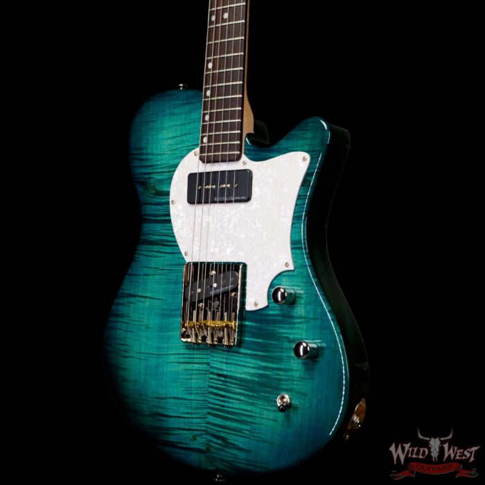 John Page Classic USA AJ Flame Maple Top Rosewood Fingerboard P90/Humbucker Trans Aqua - Image 2