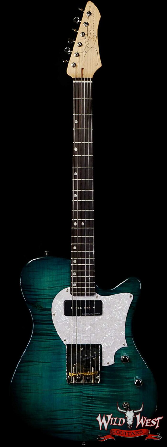 John Page Classic USA AJ Flame Maple Top Rosewood Fingerboard P90/Humbucker Trans Aqua - Image 1