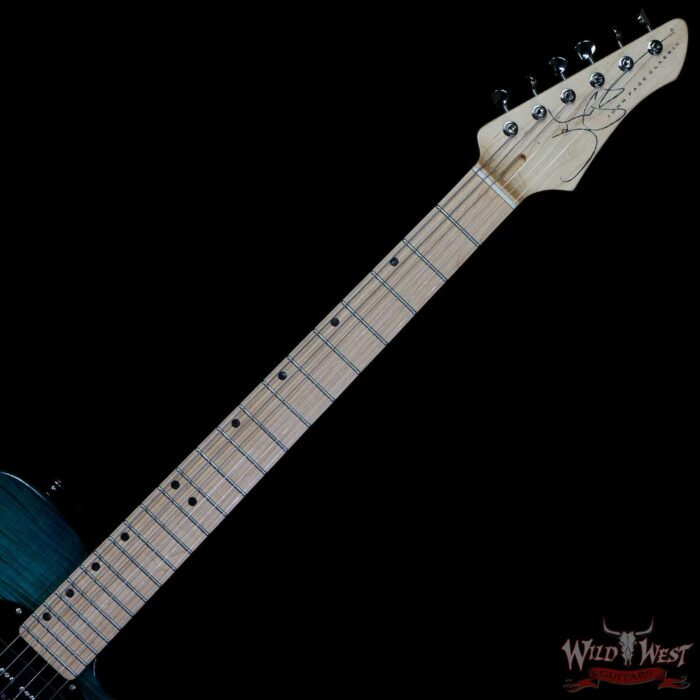 John Page Classic USA AJ Flame Maple Top Maple Fingerboard P90/Humbucker Trans Aqua - Image 4