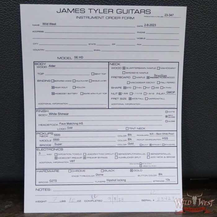 James Tyler USA Studio Elite HD HSS Rear Rout Brazilian Rosewood Fingeboard White Shmear with Gold Hardware - Image 13