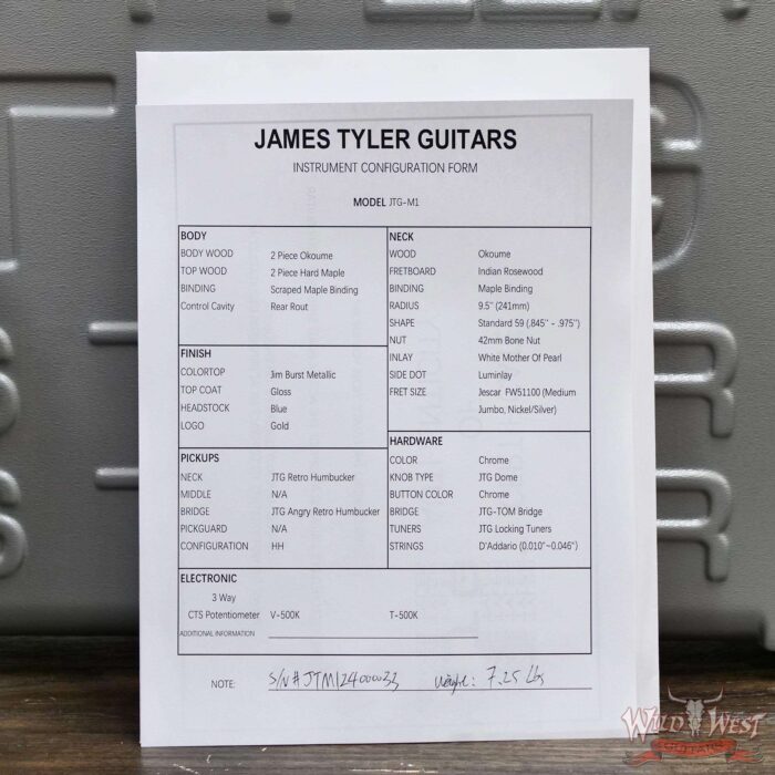 James Tyler JTG M1 (Mongoose) HH Set-Neck Maple Top Okoume Body & Neck Rosewood Fingerboard Jimburst 7.25 lbs - Image 12