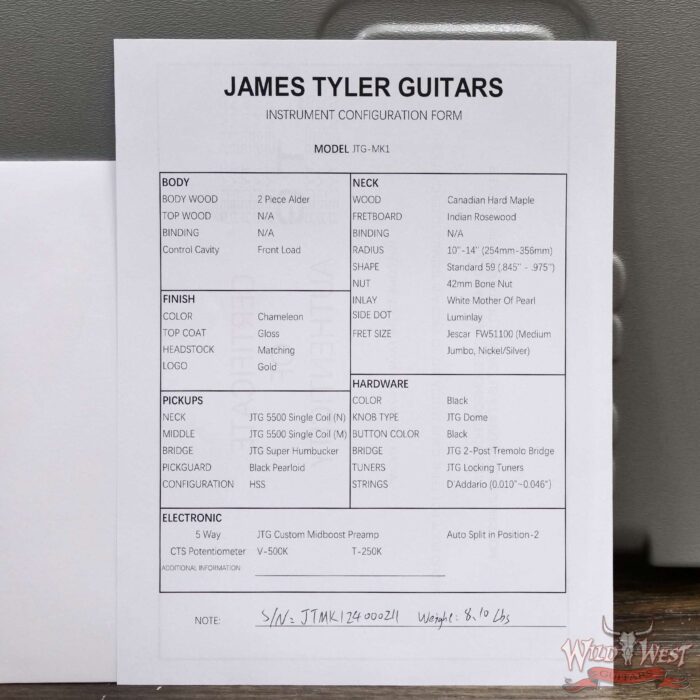 James Tyler JTG MK1 HSS Alder Body Maple Neck with Rosewood Fingerboard Chameleon 8.10 lbs - Image 13