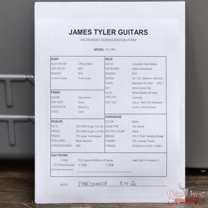 James Tyler JTG MK1 HSS Alder Body Maple Neck with Rosewood Fingerboard Chameleon 8.05 lbs - Image 11