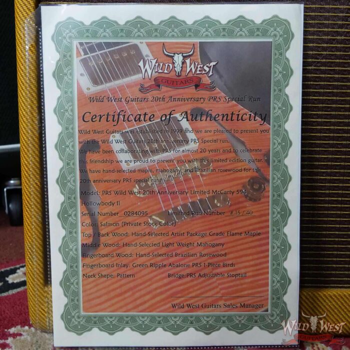 PRS Wild West Guitars 20th Anniversary Limited Run # 15 of 40 Wood Library Artist Package McCarty 594 Hollowbody II Salmon(Private Stock Color) - Image 15
