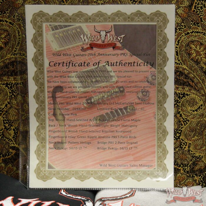 PRS Wild West Guitars 20th Anniversary Limited Run # 28 of 40 Wood Library Artist Package Semi-Hollow McCarty 594 Bonnie Pink - Image 16