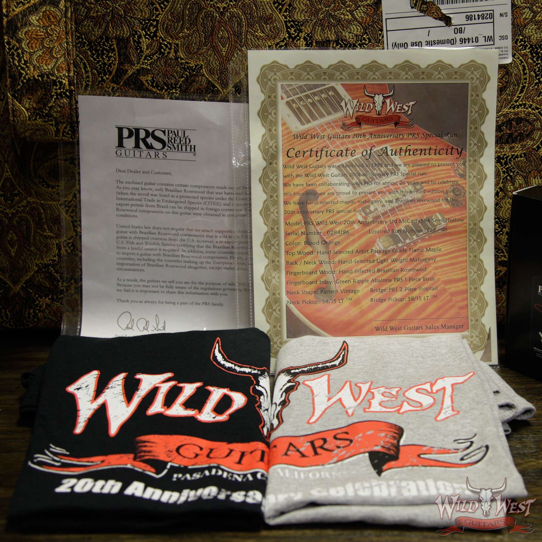 prs-20th-594sh-284186-coa1__wwg.jpg PRS Wild West Guitars 20th Anniversary Limited Run # 25 of 40 Wood Library Artist Package Semi-Hollow McCarty 594 Blood Orange - Image 17
