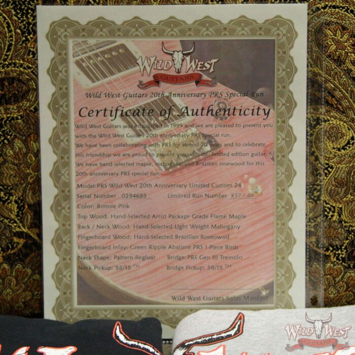 PRS Wild West Guitars 20th Anniversary Limited Run # 37 of 40 Wood Library Artist Package Custom 24 Brazilian Rosewood Fingerboard Bonnie Pink - Image 15