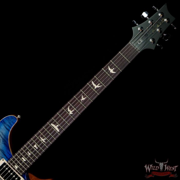 Paul Reed Smith PRS Wild West Guitars Special Run Flame Top Black Neck CE 24 Faded Grey Black Blue Burst 317888 - Image 4