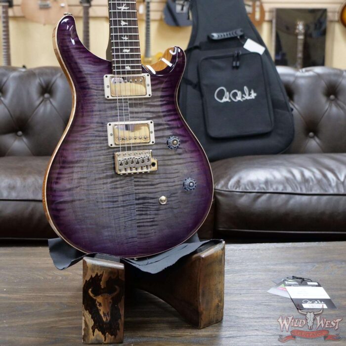 PRS Wild West Guitars Special Run Flame Top Black Neck CE 24 Faded Gray Black Purple Burst 318524 - Image 6