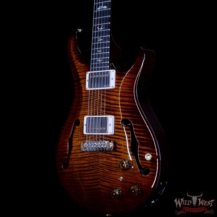 PRS Core Flame 10 Top Hollowbody II Piezo HB2 Rosewood Fingerboard Black Gold Burst - Image 2
