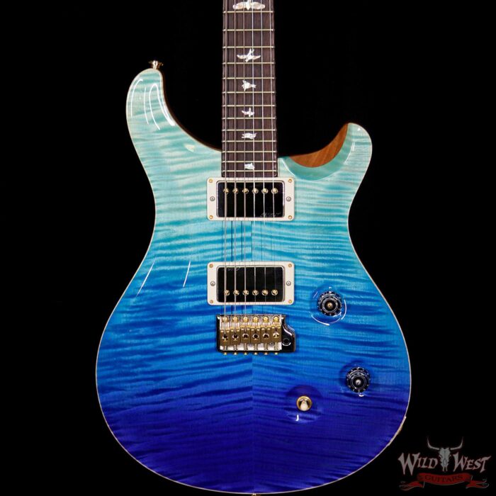 2018 PRS Wood Library 10 Top Custom 24 Flame Top Korina Neck Cocobolo Board Blue Fade - Image 3