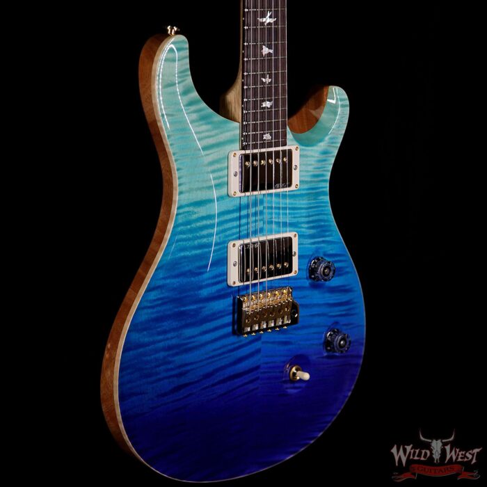 2018 PRS Wood Library 10 Top Custom 24 Flame Top Korina Neck Cocobolo Board Blue Fade - Image 4
