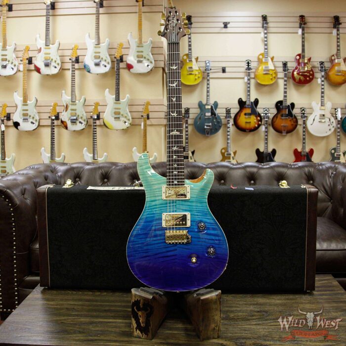 2018 PRS Wood Library 10 Top Custom 24 Flame Top Korina Neck Cocobolo Board Blue Fade - Image 11
