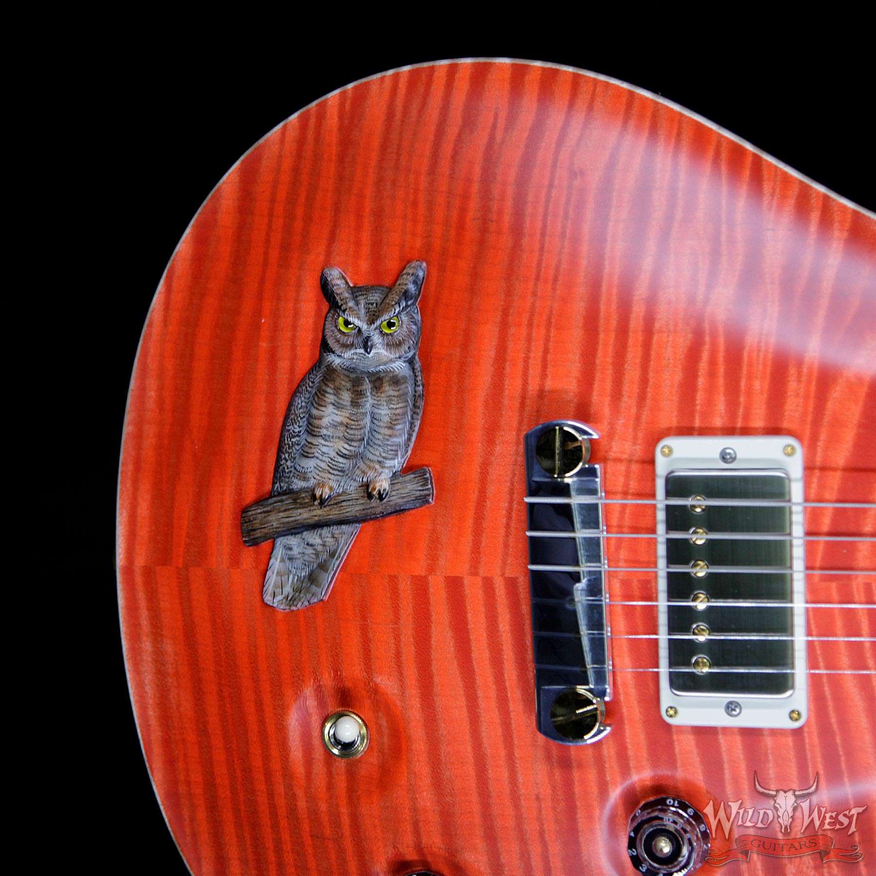 prs-privatestock-owl-owl__wwg.jpg PRS Private Stock #7481 Floyd Scholz Owl McCarty Flame Maple Top Brazilian Rosewood Board Salmon - Image 5