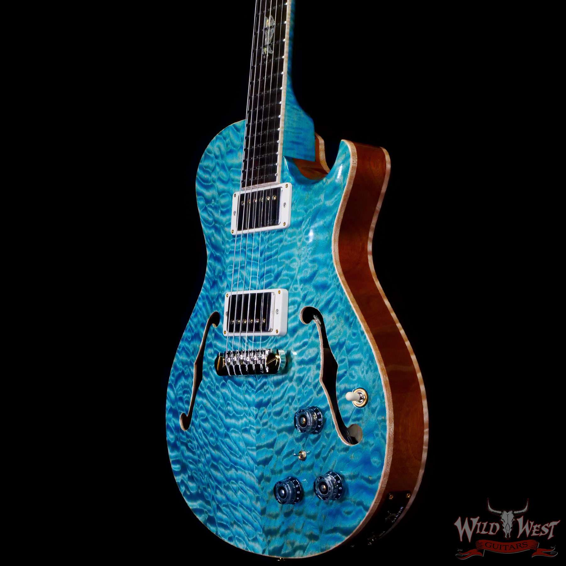 prs-ps10385-362066-br__wwg.jpg Paul Reed Smith PRS Private Stock # 10385 McCarty 594 Hollowbody II Piezo Singlecut Brazilian Rosewood Board Flame Maple Neck Faded Turquoise - Image 2