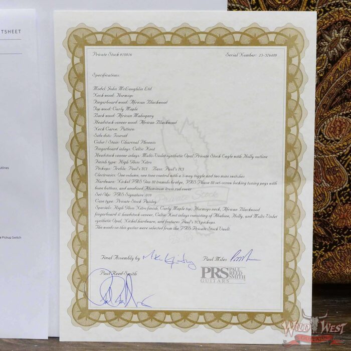 Paul Reed Smith PRS Private Stock # 10916 John McLaughlin Limited Edition Celtic Knot Inlays Charcoal Phoenix Signed by John McLaughlin - Image 14