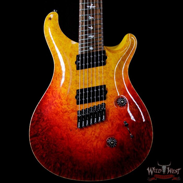 PRS Private Stock #7474 Custom 24 7-String Fanned Fret 1-Piece Burl Maple Top Cocobolo Fingerboard Dragon’s Breath - Image 3