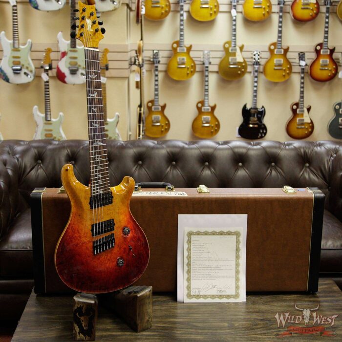 PRS Private Stock #7474 Custom 24 7-String Fanned Fret 1-Piece Burl Maple Top Cocobolo Fingerboard Dragon’s Breath - Image 11
