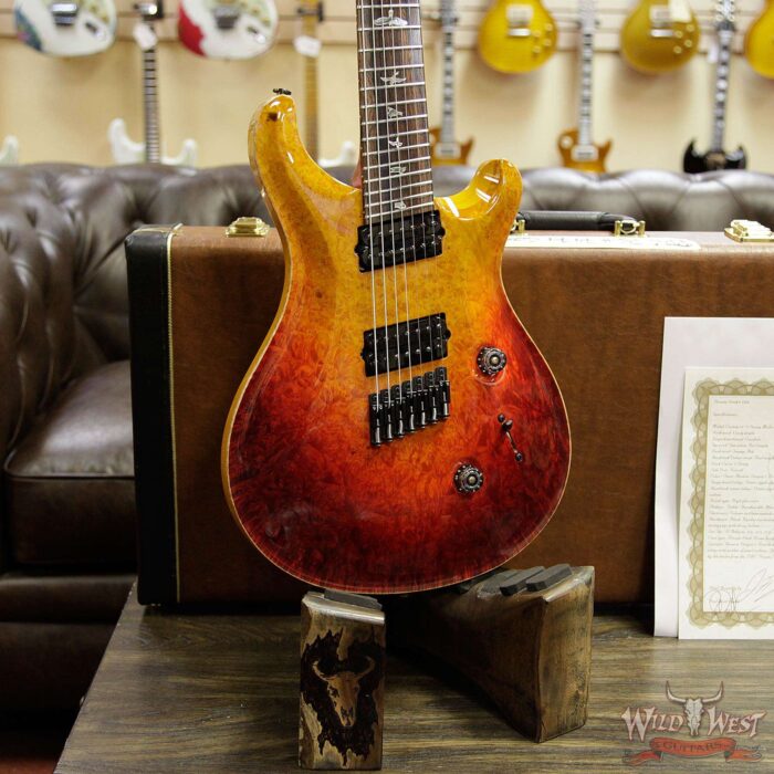 PRS Private Stock #7474 Custom 24 7-String Fanned Fret 1-Piece Burl Maple Top Cocobolo Fingerboard Dragon’s Breath - Image 12