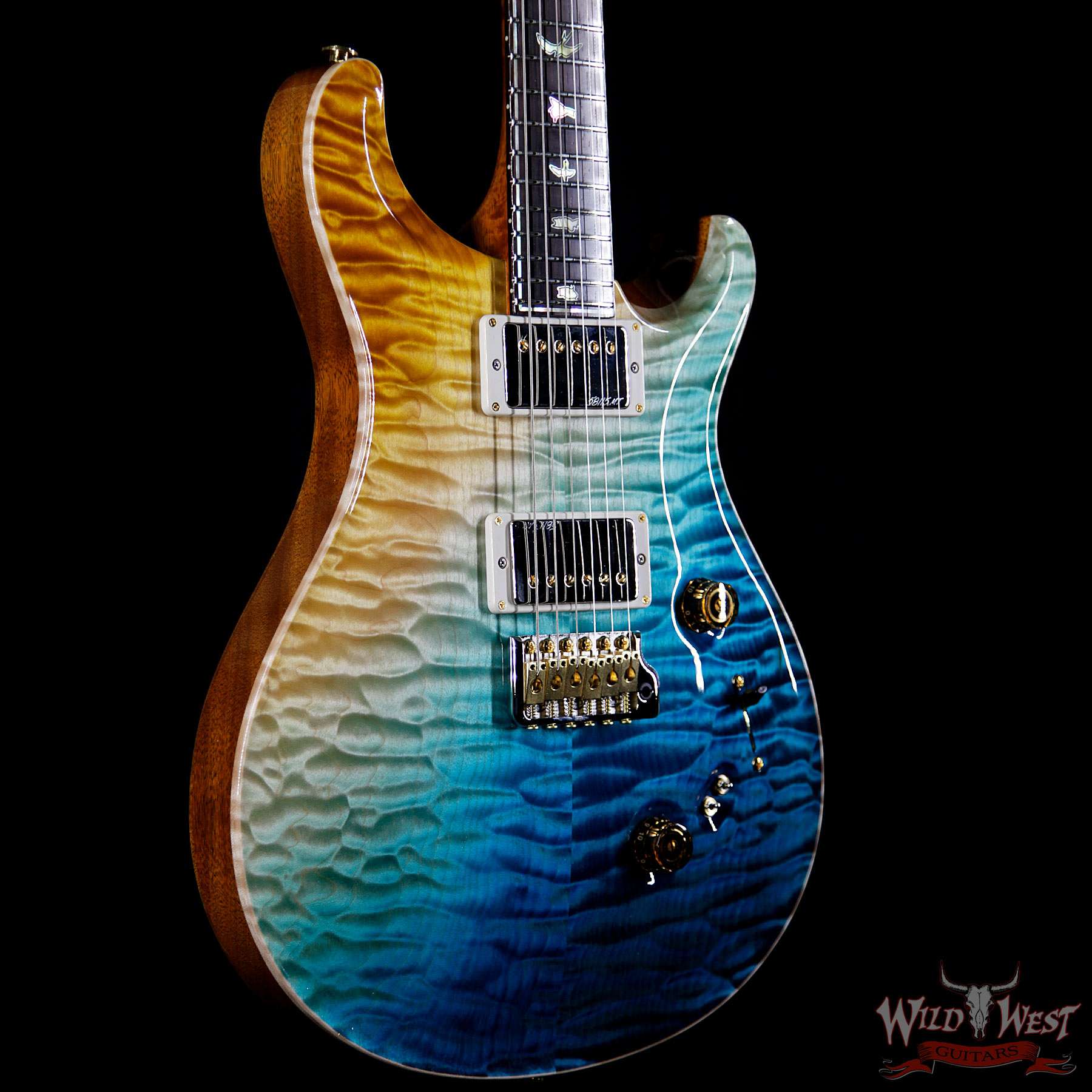 prs-ps7479-cu2408-beachcrossfade-260338-bl__wwg.jpg PRS Private Stock #7479 Custom 24-08 Singlecut Thickness Quilt Top Mahogany Middle Sapele Back Beach Cross Fade - Image 4