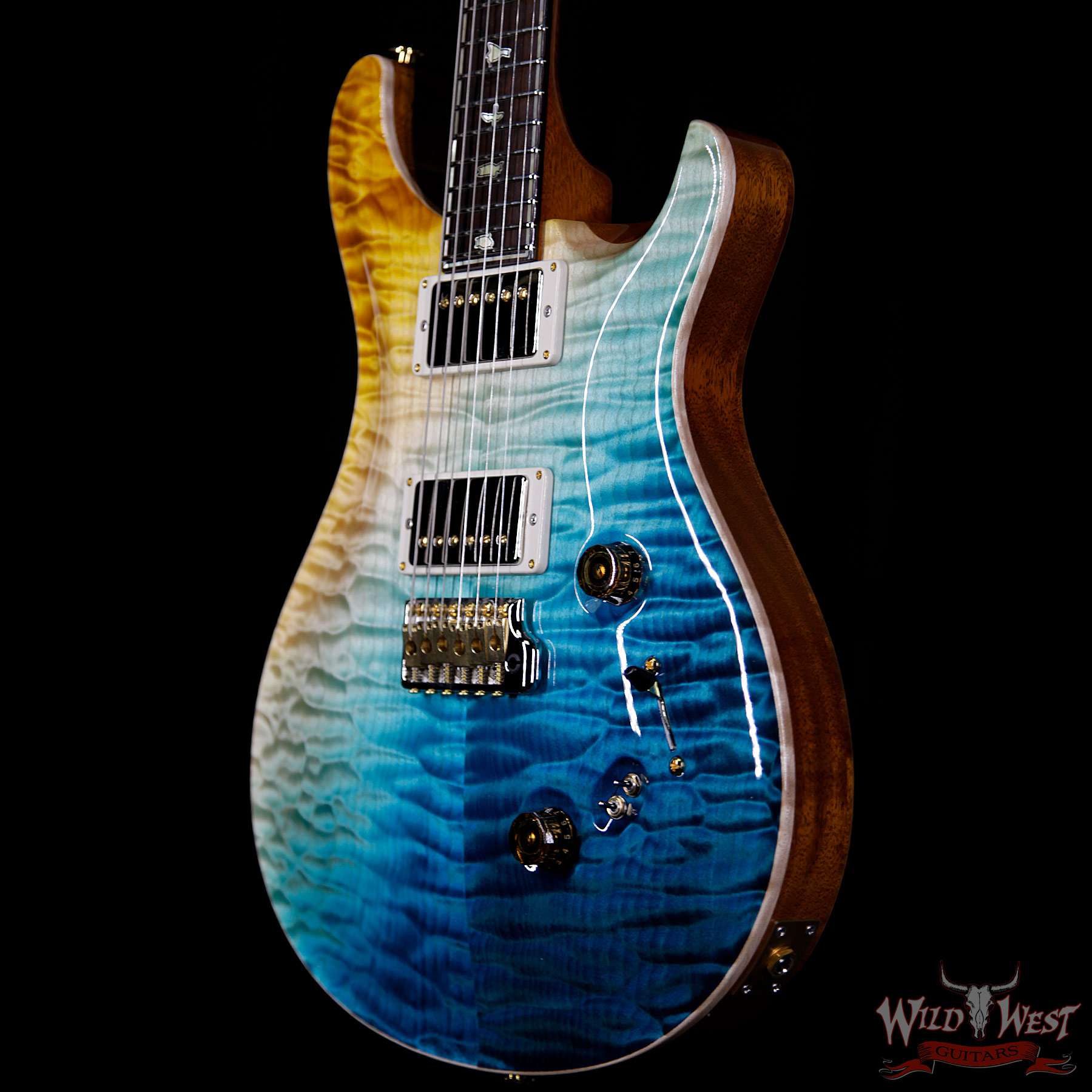 prs-ps7479-cu2408-beachcrossfade-260338-br__wwg.jpg PRS Private Stock #7479 Custom 24-08 Singlecut Thickness Quilt Top Mahogany Middle Sapele Back Beach Cross Fade - Image 2