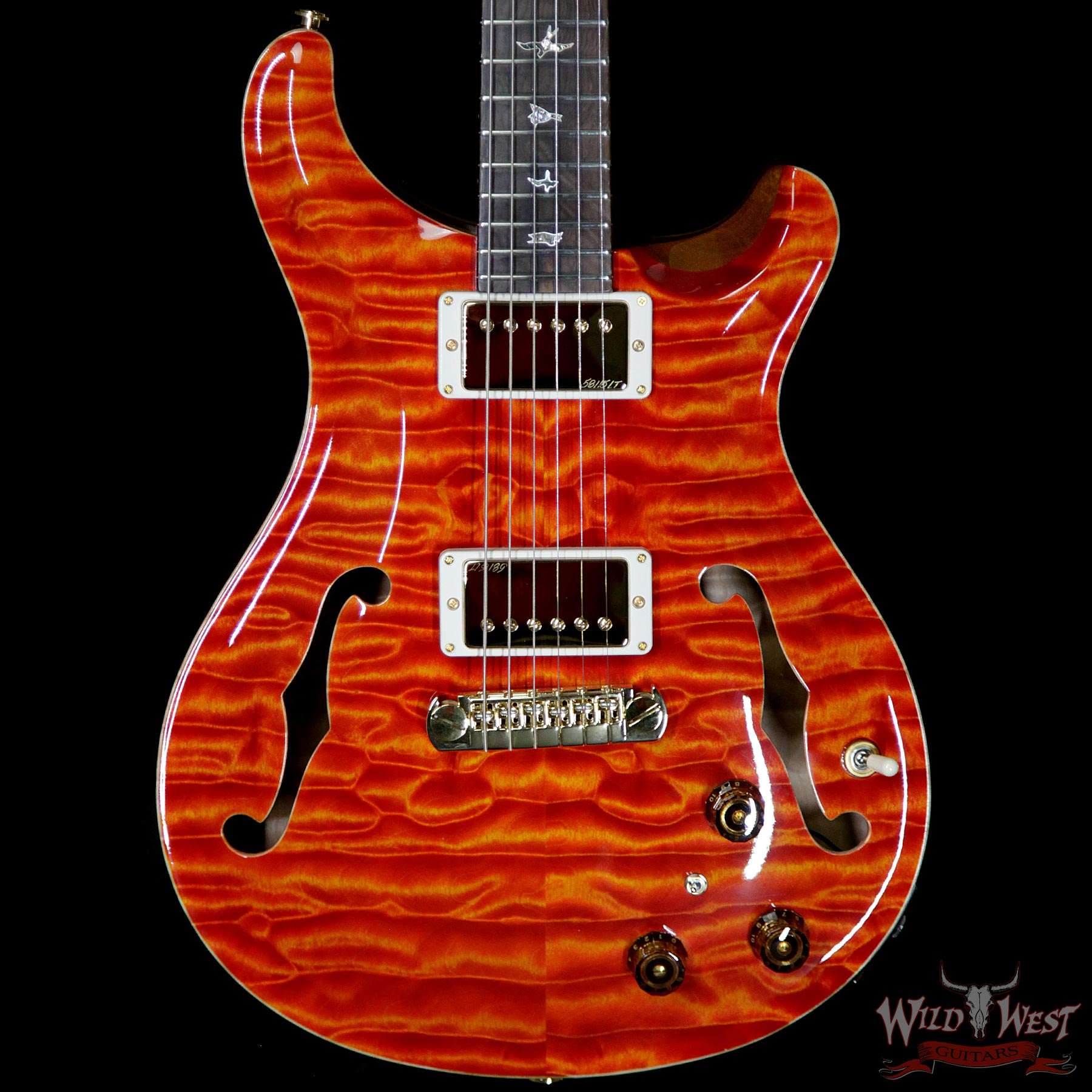 prs-ps8134-hb2-santanaorange-284914-bf__wwg.jpg PRS Private Stock #8134 Hollowbody II Piezo Quilted Maple Top & Back Brazilian Rosewood Board Santana Orange - Image 3