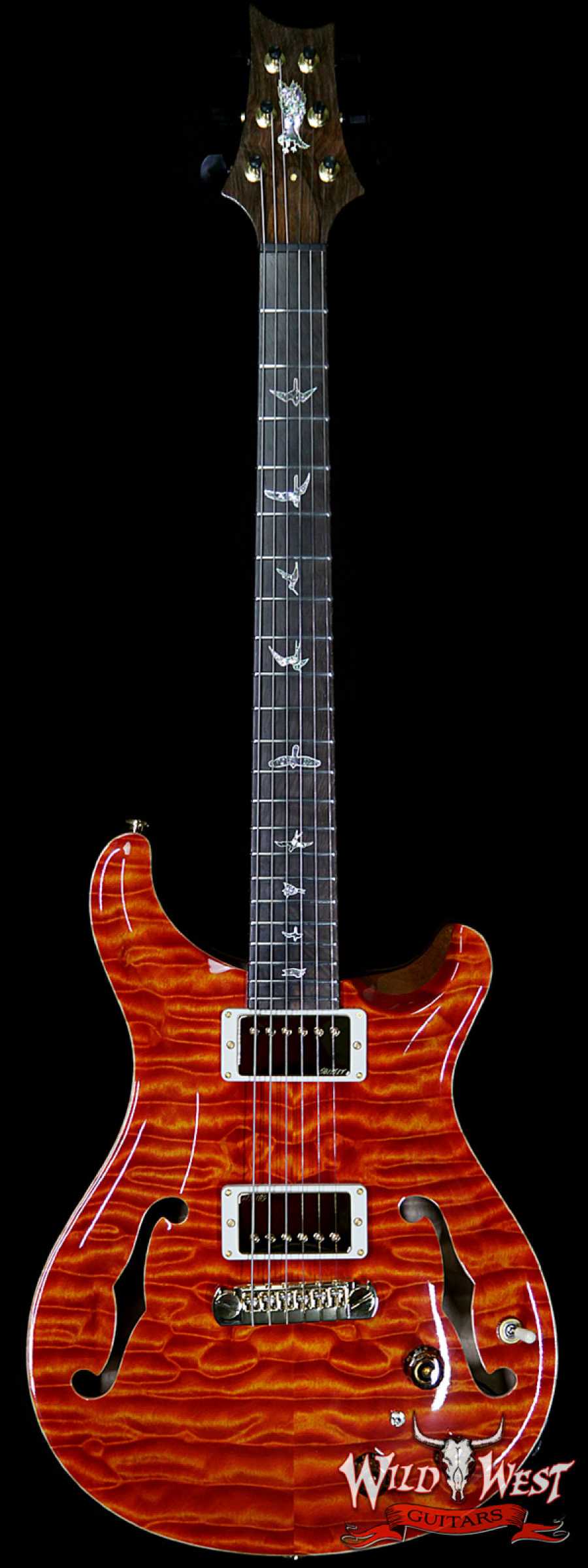 prs-ps8134-hb2-santanaorange-284914-main__wwg_large.jpg PRS Private Stock #8134 Hollowbody II Piezo Quilted Maple Top & Back Brazilian Rosewood Board Santana Orange - Image 1