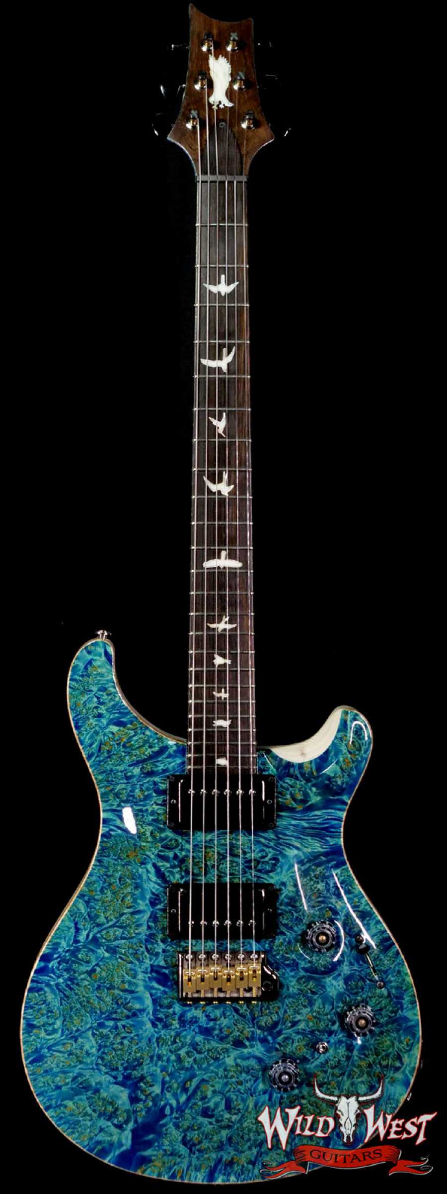 prs-ps9122-cu24p-brz-320900-main__wwg_large.jpg Paul Reed Smith PRS Private Stock # 9122 Custom 24 Piezo Burl Maple Top Brazilian Rosewood Board Faded Turquoise - Image 1