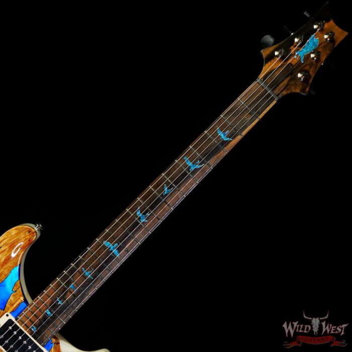 Paul Reed Smith PRS Private Stock #9792 Custom 24 Spalted Maple Top Ash Body & Neck Natural with Blue Smoked Silver Leaf - Image 4