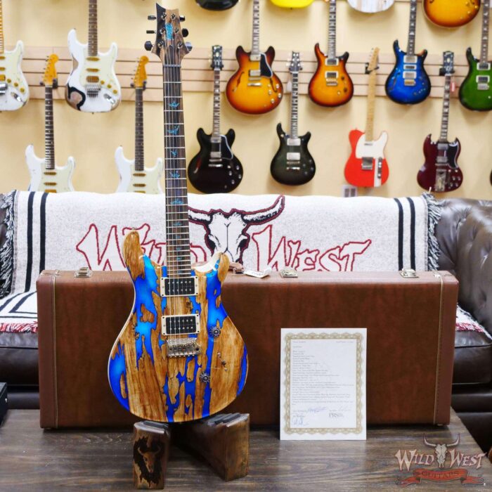 Paul Reed Smith PRS Private Stock #9792 Custom 24 Spalted Maple Top Ash Body & Neck Natural with Blue Smoked Silver Leaf - Image 7